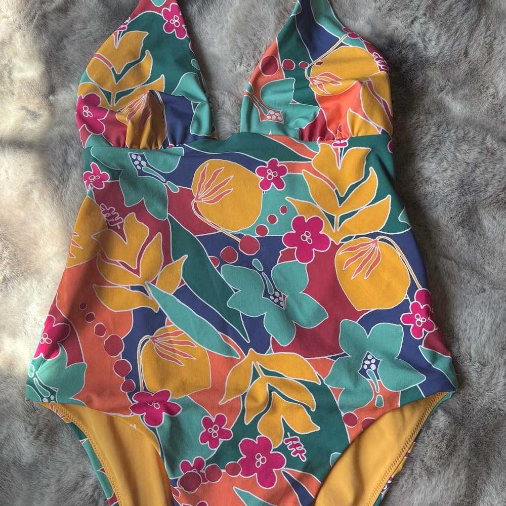 Marine Layer Tropical Green and Orange One Piece Swimsuit